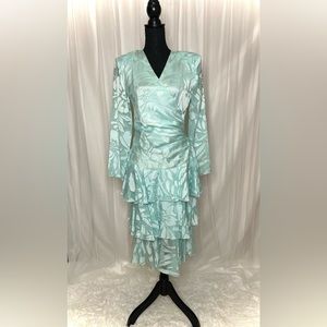 Vintage 80’s Samantha Black Mint Green Floral Burnout dress; sz 6 Prom Party NYE